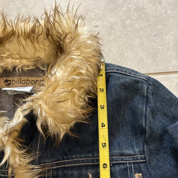 Vintage Y2K Billabong Denim Jacket Faux Fur Blue Trim Women's Sz Medium - Picture 6 of 8